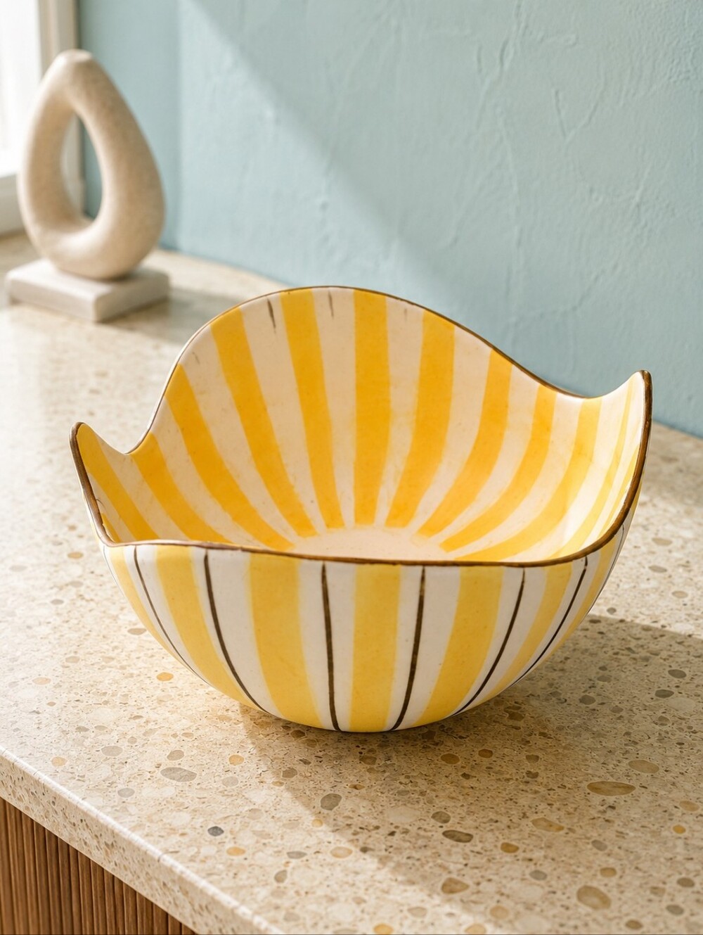 Vintage ESD Japan HP-21785 MCM Yellow Striped Sculptural Bowl